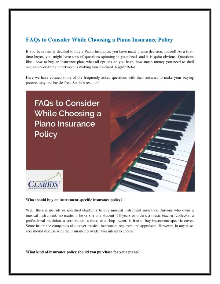 faqs to consider while choosing a piano insurance