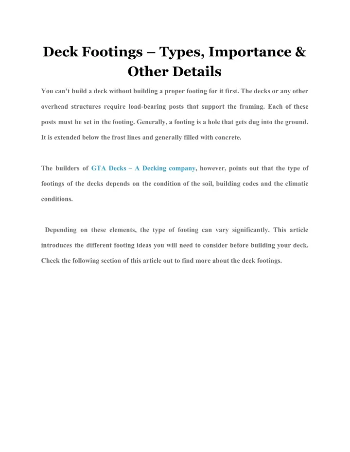 deck footings types importance other details