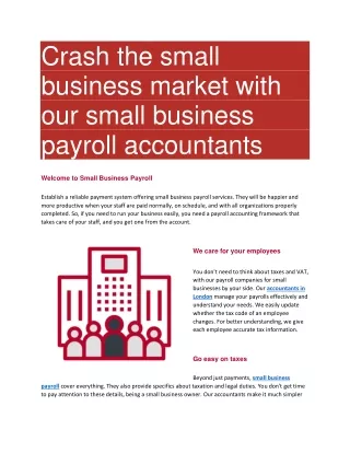 Crash the small business market with our small business payroll accountants