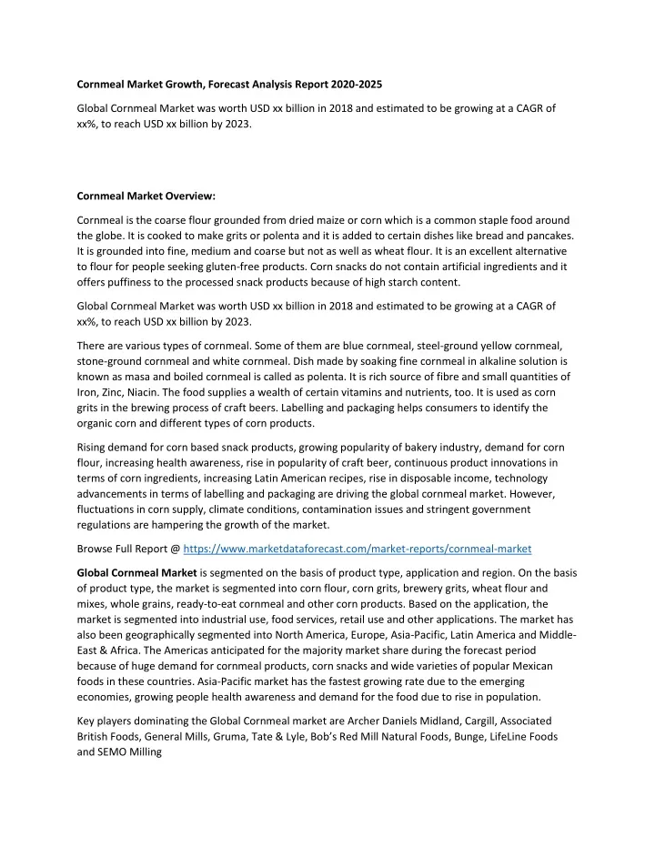 cornmeal market growth forecast analysis report