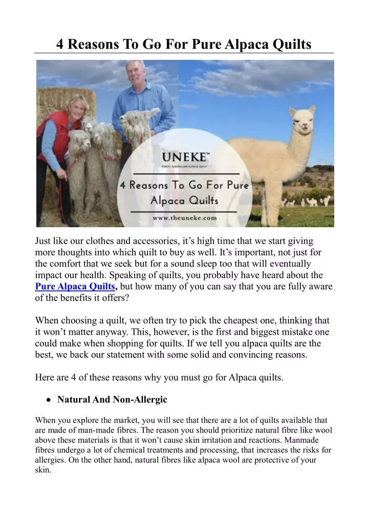 4 reasons to go for pure alpaca quilts