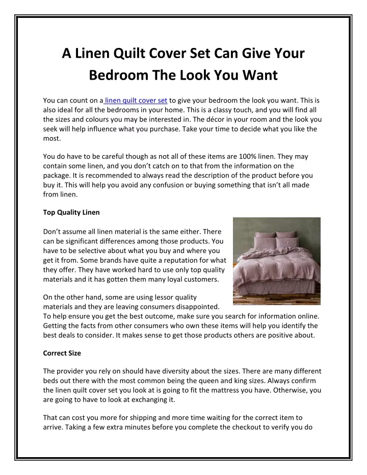 a linen quilt cover set can give your bedroom