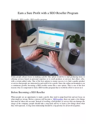 earn a sure profit with a seo reseller program