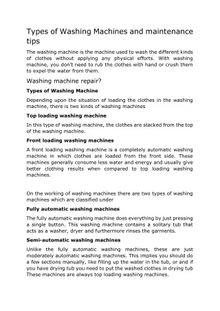 Types of Washing Machines and maintenance tips