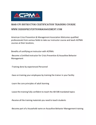 MAB CPI Instructor Certification Training Course