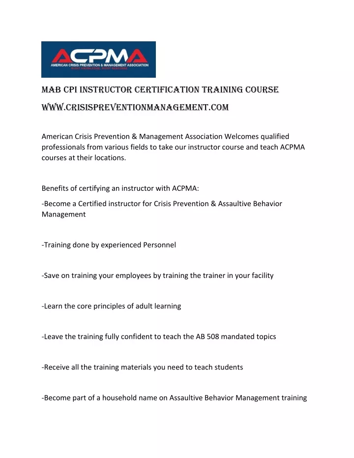 mab cpi instructor certification training course