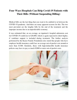 Four Ways Hospitals Can Help Covid-19 Patients with Their Bills (Without Suspending Billing)