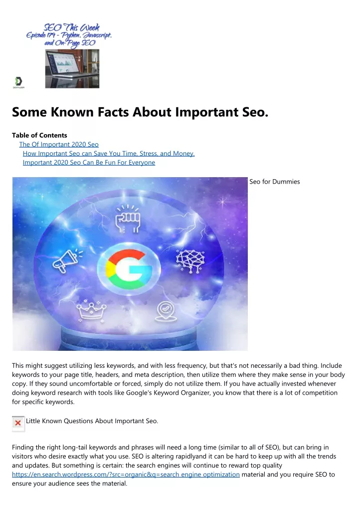 some known facts about important seo