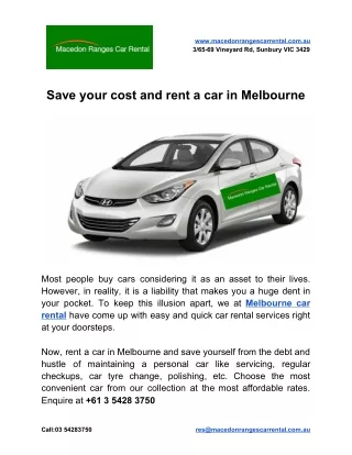 Save your cost and rent a car in Melbourne