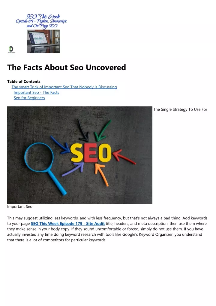 the facts about seo uncovered