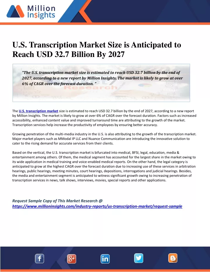 u s transcription market size is anticipated