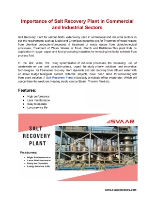 Importance of Salt Recovery Plant in Commercial and Industrial Sectors