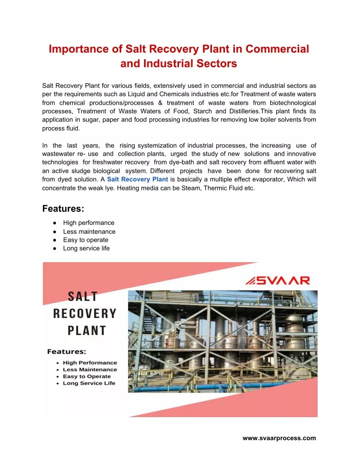 importance of salt recovery plant in commercial