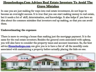 houselookups com advises real estate investors