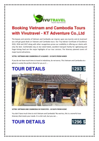 Book Vietnam and Cambodia Tours with Vivutravel - KT Adventure Co.,Ltd