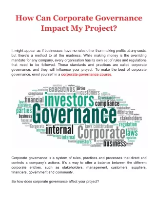 how can corporate governance impact my project