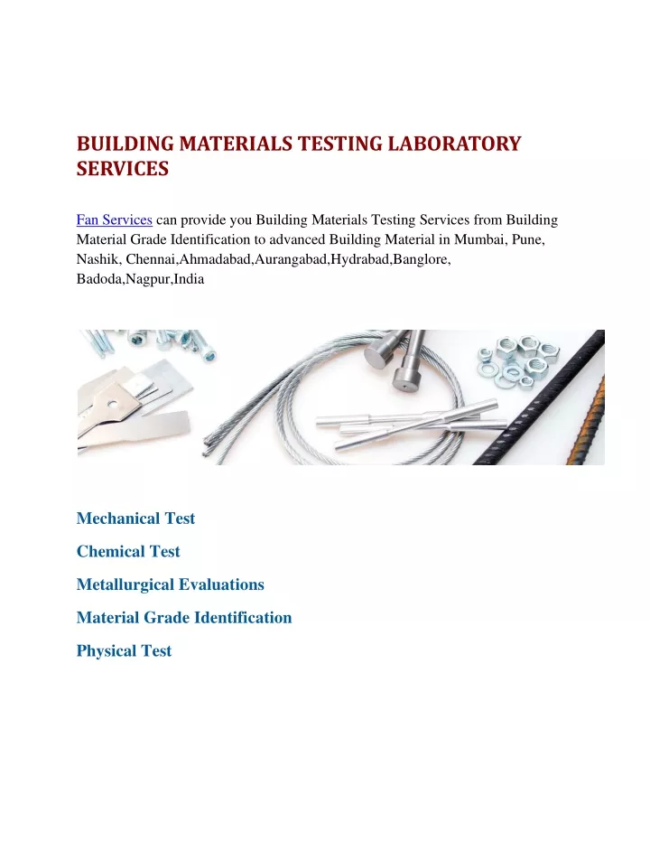 building materials testing laboratory services