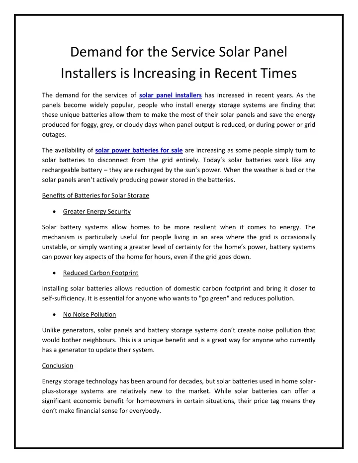 demand for the service solar panel installers