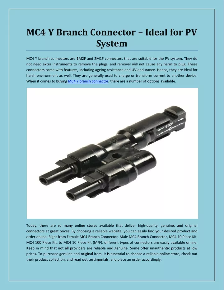 mc4 y branch connector ideal for pv system