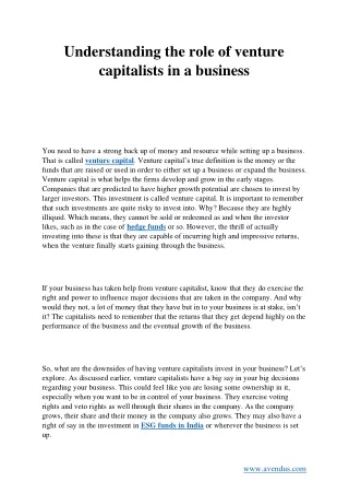 understanding the role of venture capitalists