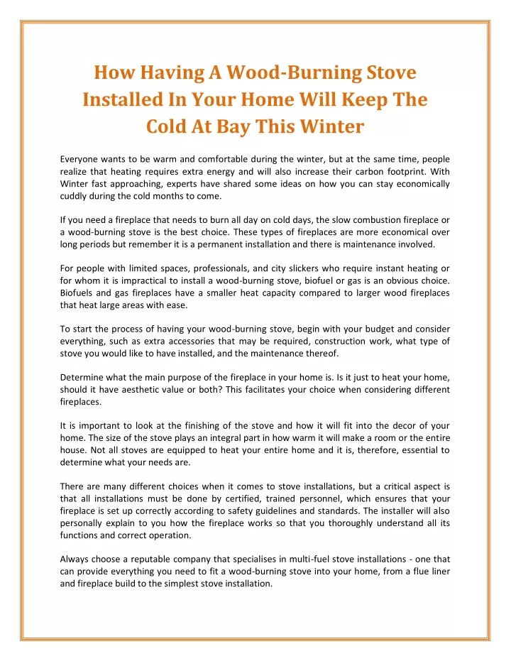 how having a wood burning stove installed in your