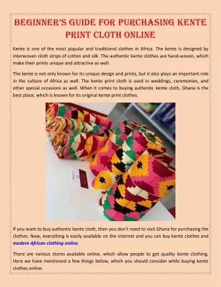 Beginner’s Guide for Purchasing Kente Print Cloth Online