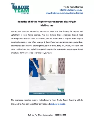 Benefits of hiring help for your mattress cleaning in Melbourne