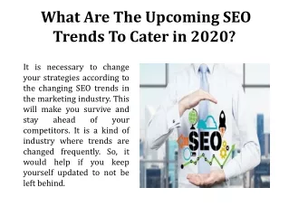 What Are The Upcoming SEO Trends To Cater in 2020?
