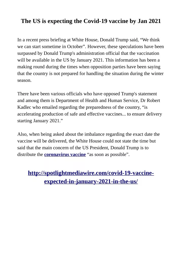 the us is expecting the covid 19 vaccine