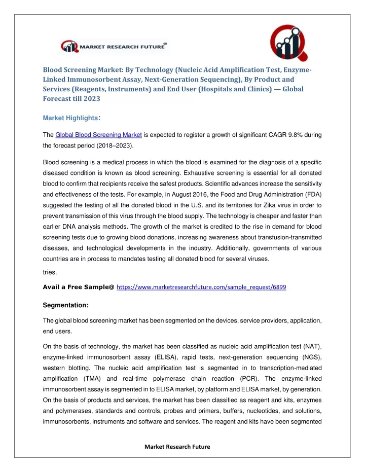 blood screening market by technology nucleic acid