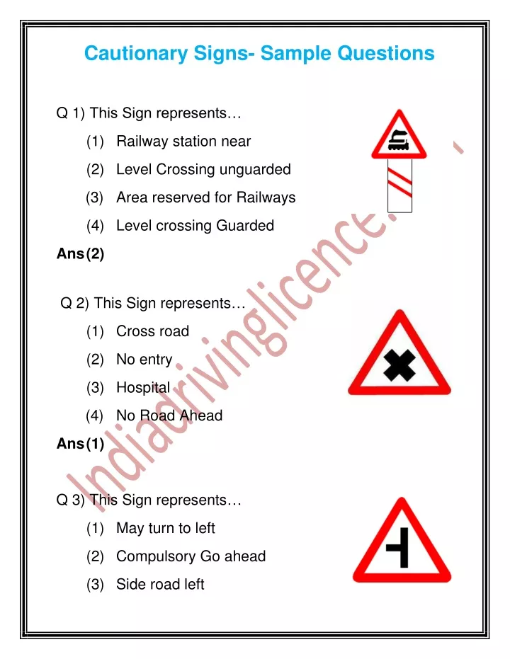 cautionary signs sample questions