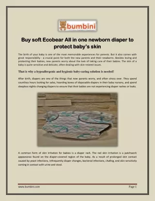 Buy soft Ecobear All in one newborn diaper to protect baby’s skin