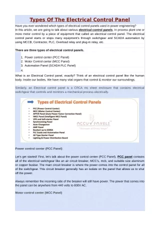 Types of electrical control panel