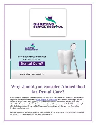 Why should you consider Ahmedabad for Dental Care