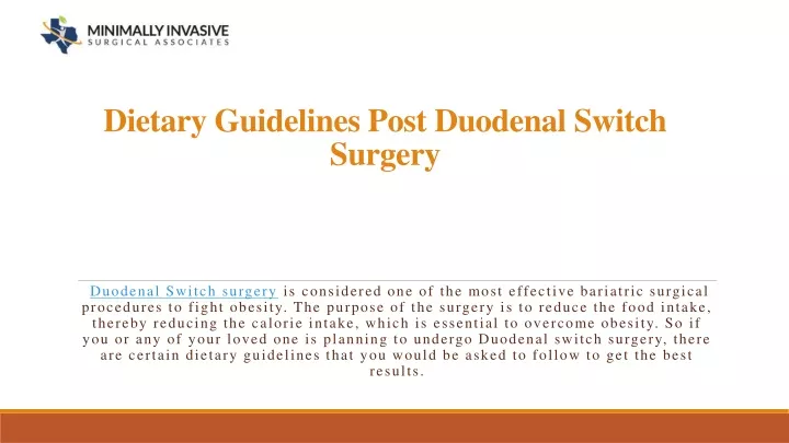 dietary guidelines post duodenal switch surgery
