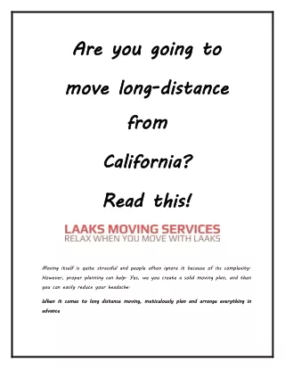 Are you going to move long-distance from California? Read this!