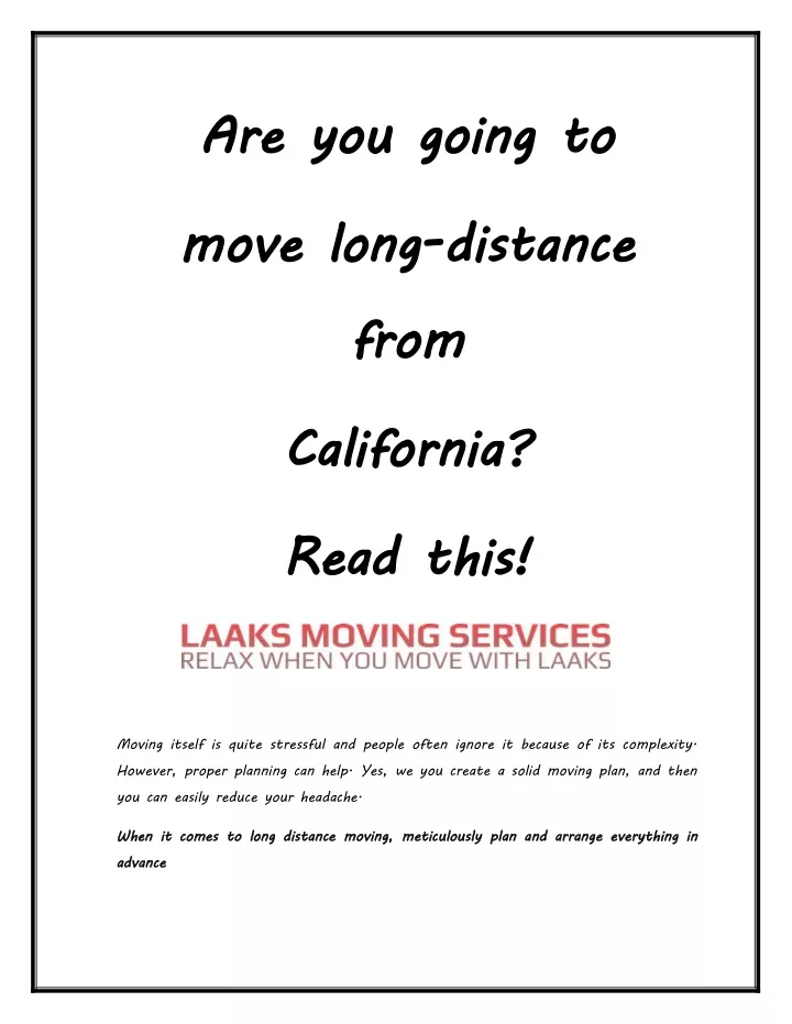 are you going to move long distance from