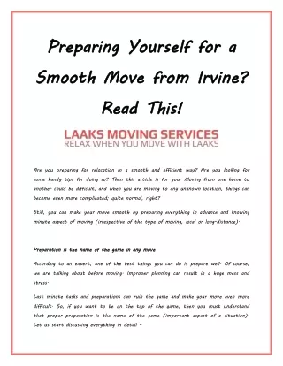 Preparing Yourself for a Smooth Move from Irvine? Read This!
