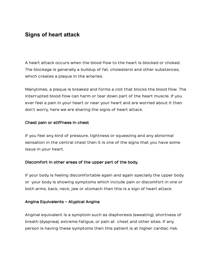 signs of heart attack