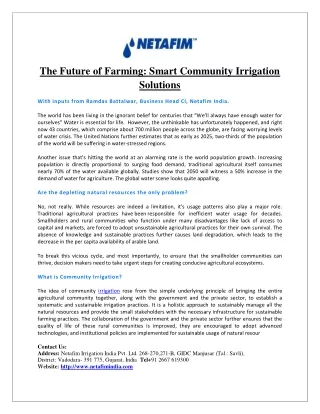 The Future of Farming: Smart Community Irrigation Solutions