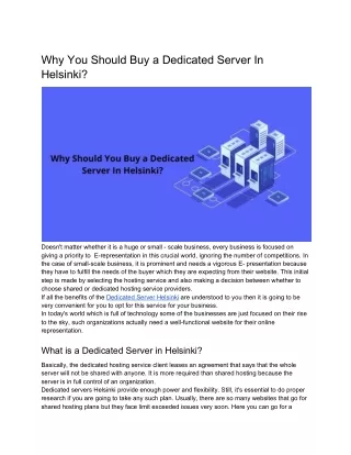 Why You Should Buy a Dedicated Server In Helsinki?