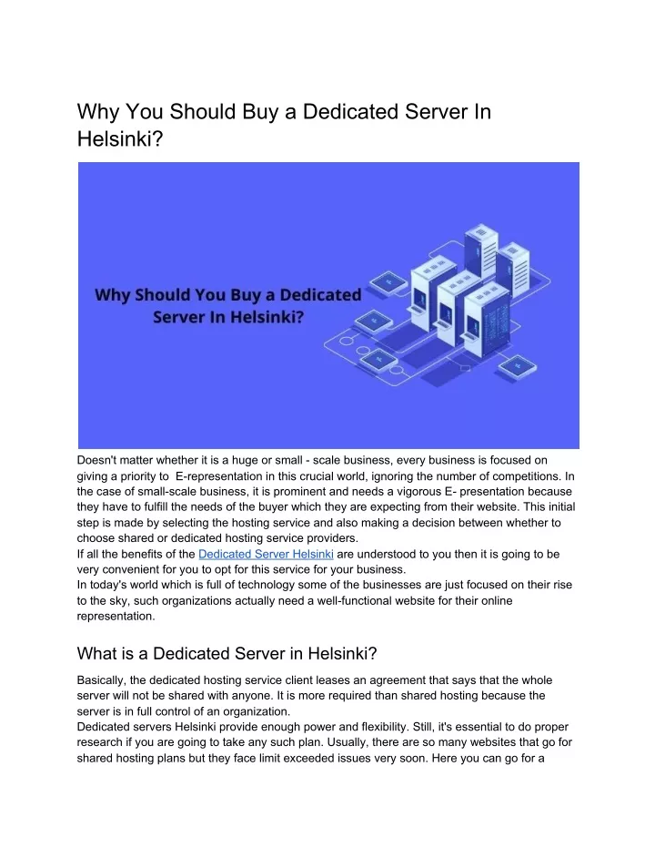 why you should buy a dedicated server in helsinki