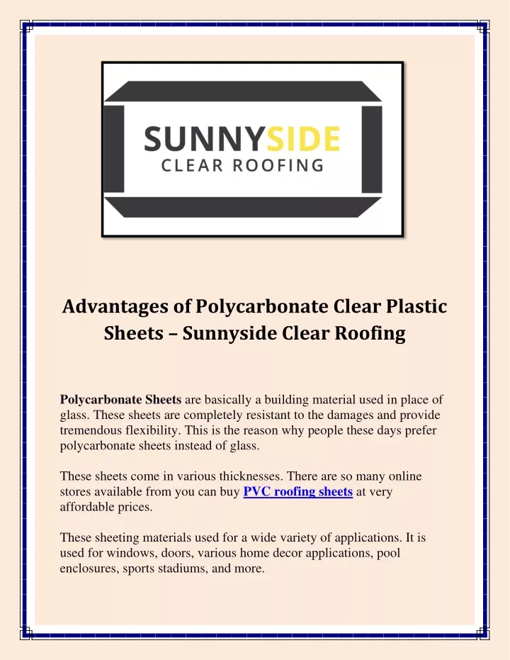 advantages of polycarbonate clear plastic sheets