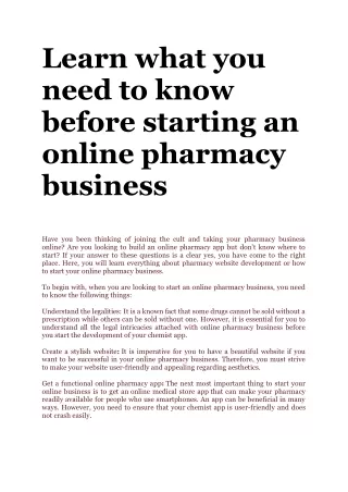 Learn what you need to know before starting an online pharmacy business