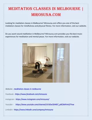 Meditation Classes In Melbourne | Mirosuna.com