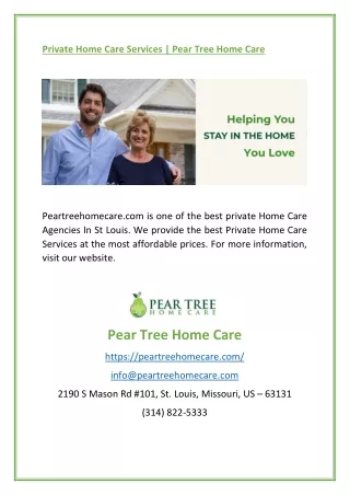 Private Home Care Services | Pear Tree Home Care