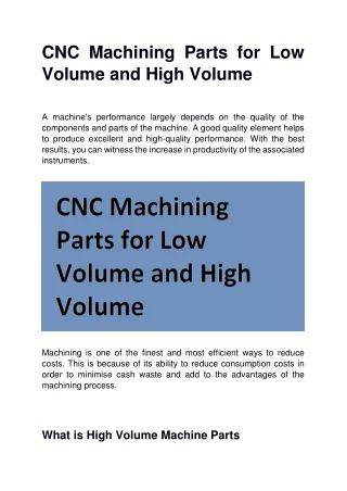 CNC Machining Parts for Low Volume and High Volume