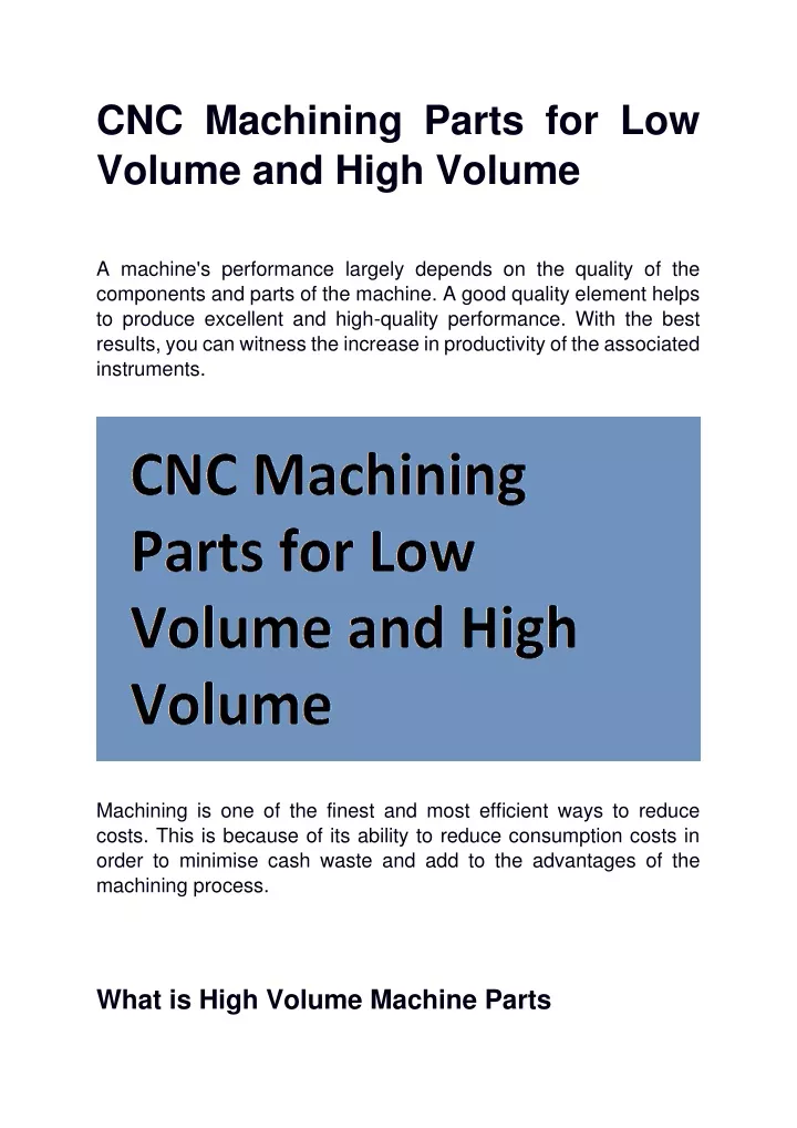 cnc machining parts for low volume and high volume