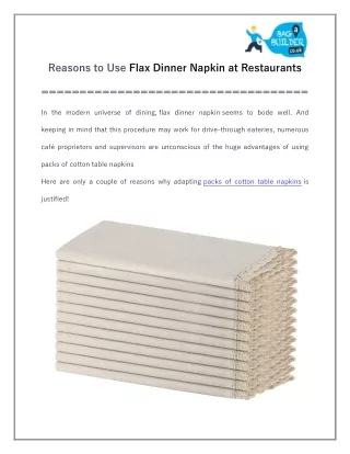 Reason to choose flax cotton napkins at Restaurants