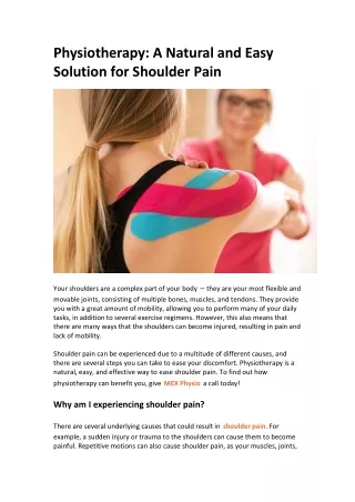 Physiotherapy: A Natural and Easy Solution for Shoulder Pain